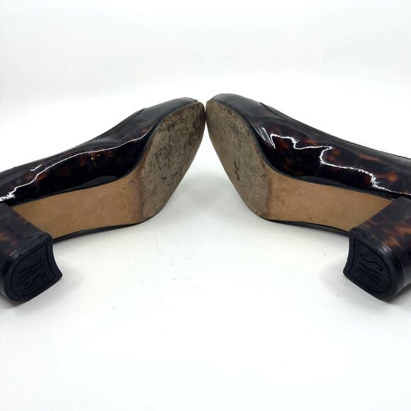 Stuart Weitzman Tortoise Brown Peep Toe Block Heels 7.5 US - Picture 8 of 9
